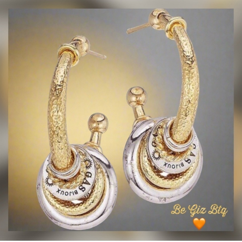 NWT Authentic Gas Bijoux Maranzana Two-Tone Gold And Silver Small Hoop Earrings